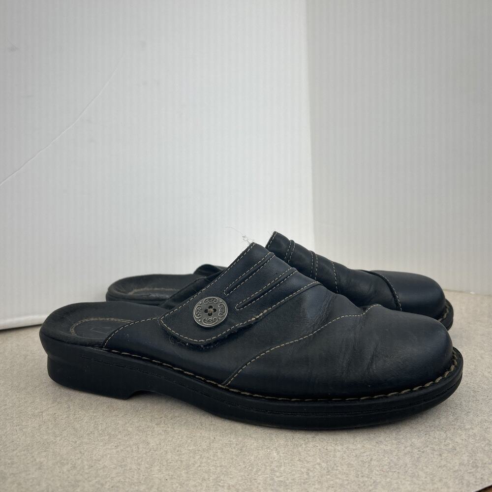Womens‎ Clark Slip On Mule Clog Black Leather Shoes Size 8M